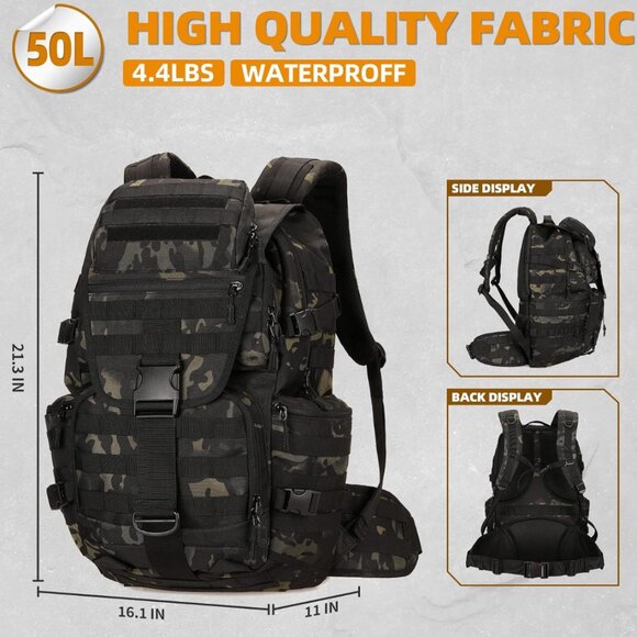 50L Military Tactical Backpack Hiking Waterproof Backpack Large Military Pack 3 - Picture 2 of 6